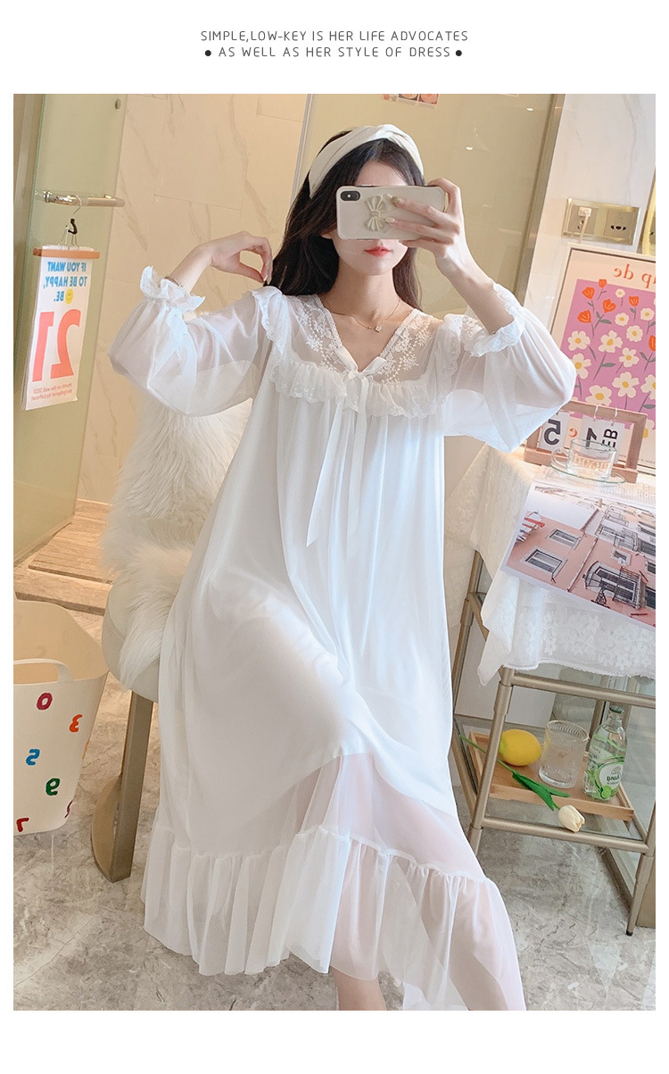 人气公主风睡裙女长袖网纱性感连衣裙长袖宫廷休闲纯棉睡衣睡裙秋详情14