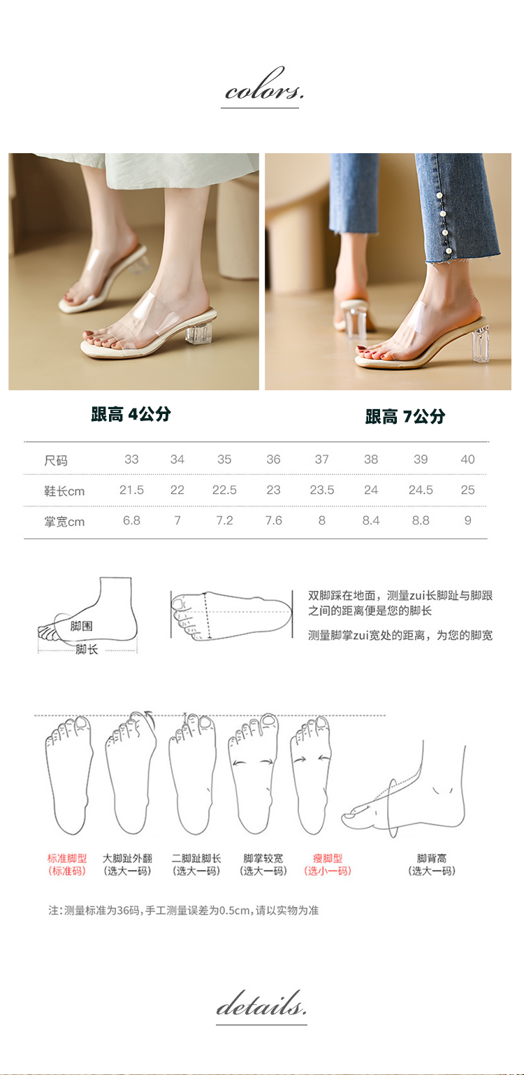 踩屎感~ 透明凉鞋女2024年夏季新款高跟鞋粗跟露趾水晶跟凉拖外穿详情4