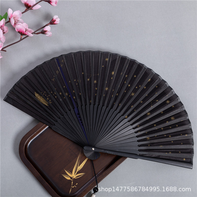 星空折扇随身扇子中国风女式古风夏天便携折叠扇烫金古代汉服竹扇详情7