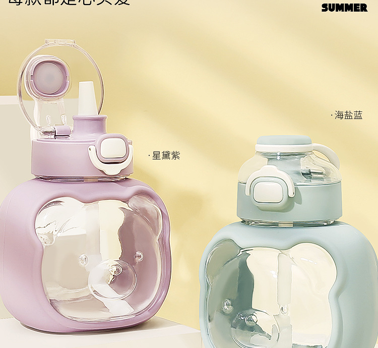 Little Tea Diary Disney Bear Summer New High Appearance Level Large Capacity Plastic Cup Student Portable bouncy lid Straw Plastic Water Cup 1000ML pic 16