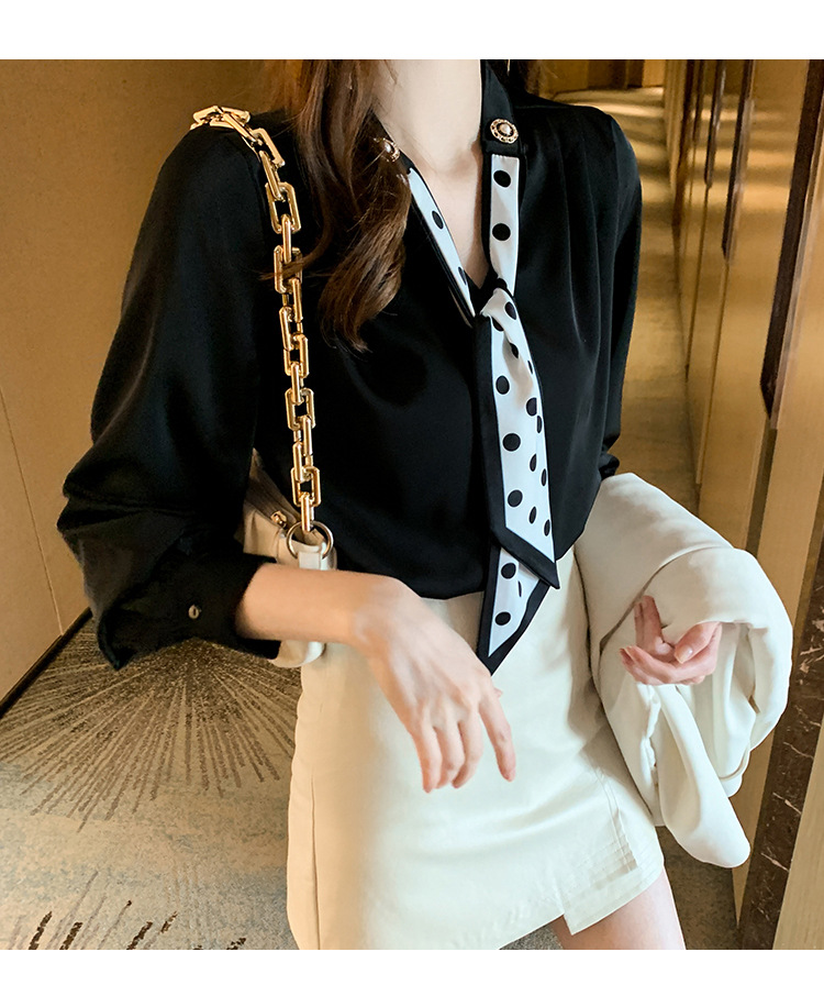 衬衫女2024秋季新款时尚气质韩版V领波点蝴蝶结系带减龄长袖上衣详情31