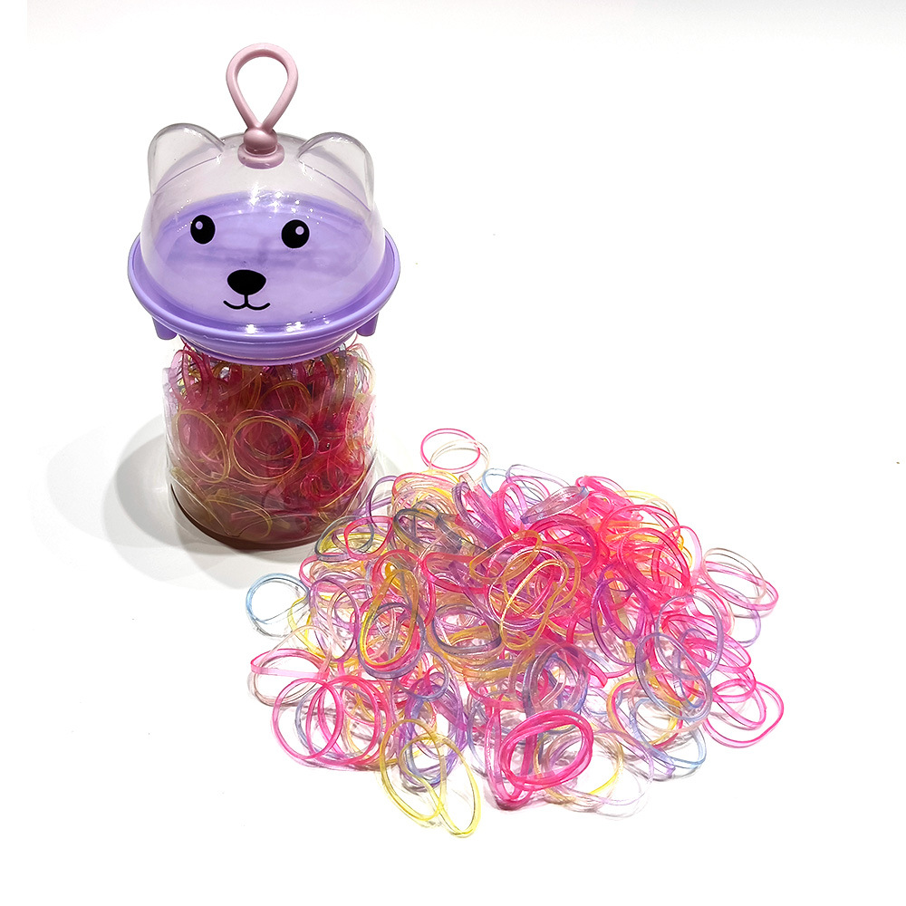皮筋圈萌趣熊头瓶装彩色儿童小皮筋一次性发圈强拉不断发饰批发详情8