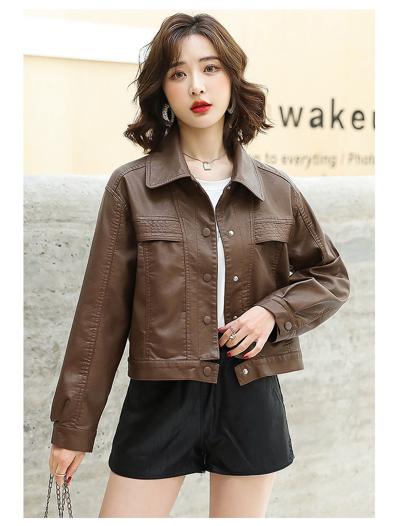 小皮衣短款外套女士2022春秋新款港风小个子修身机车服夹克上衣详情6