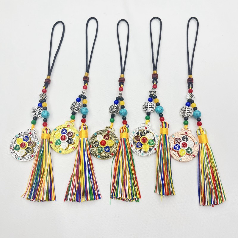 旋转十二生肖九宫八卦八吉祥吊坠流苏款车挂包挂件仿藏银腰牌详情8