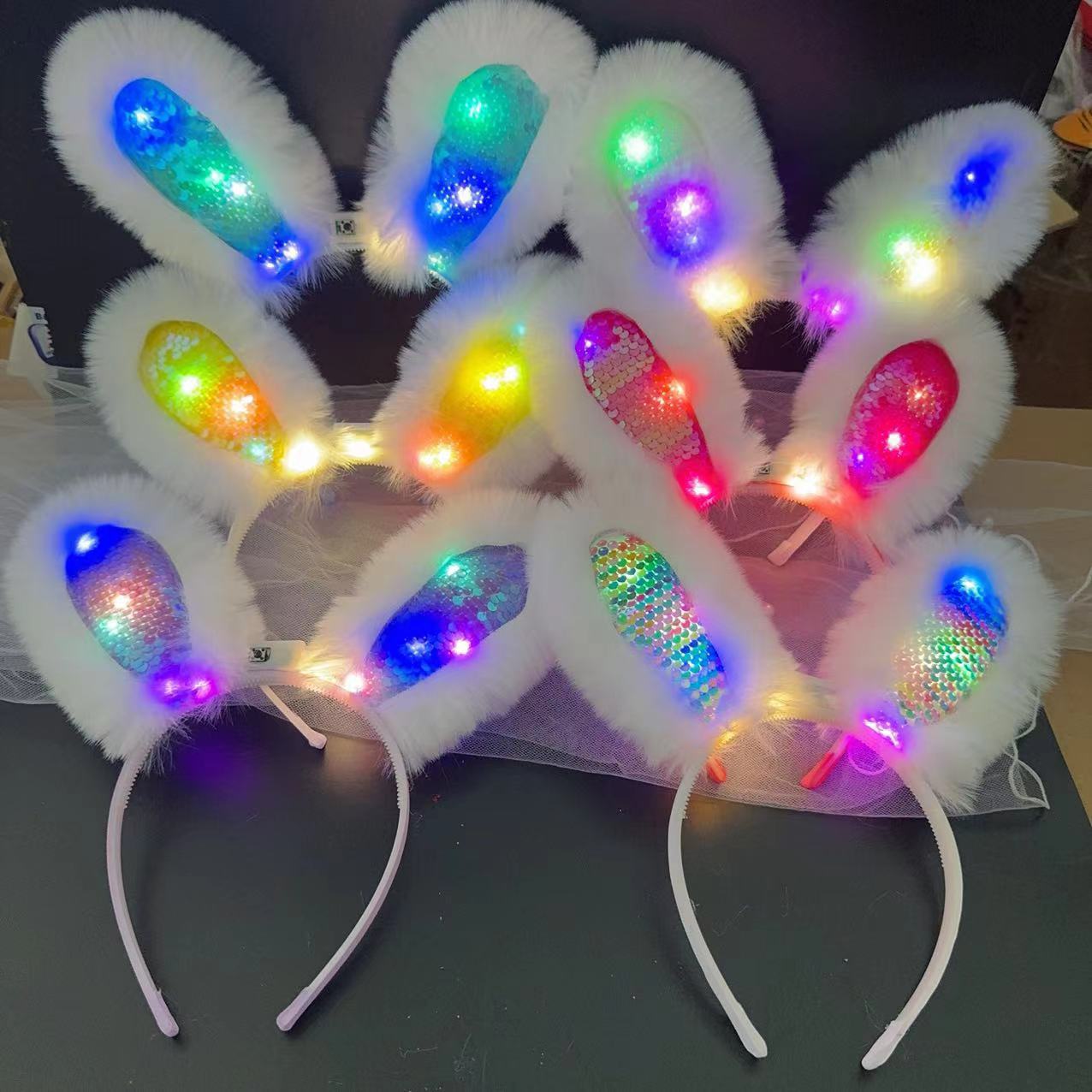 Luminous plush rabbit ear headbands with flashing lights, selling cute rabbit ear headbands, setting up stalls at night markets, and wholesale toys pic 1