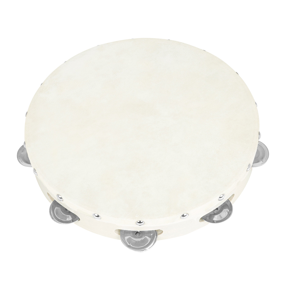 Orff percussion instrument, 10-inch hand-cranked tambourine with white edges in wood color, imitation sheepskin hand-tapped drum, music early education toy pic 8