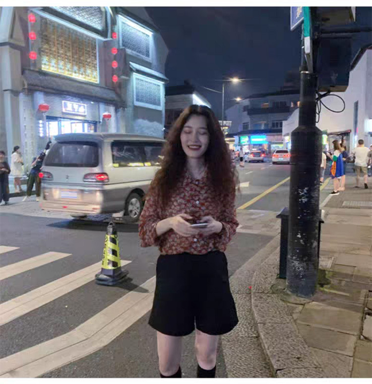 雪纺碎花衬衫女复古港味长袖宽松百搭休闲港风印花设计感小众上衣详情13