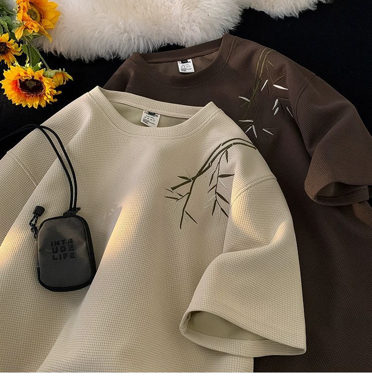 国潮华夫格新中式短袖t恤男士夏季国风高街潮牌复古体恤宽松休闲上衣 pic 18