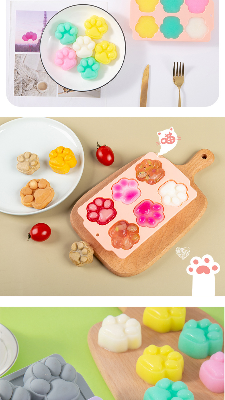 Factory in stock: Cute cat paw molds, silicone mini steamed cakes, mousse cakes, ice cubes, baby food molds pic 9