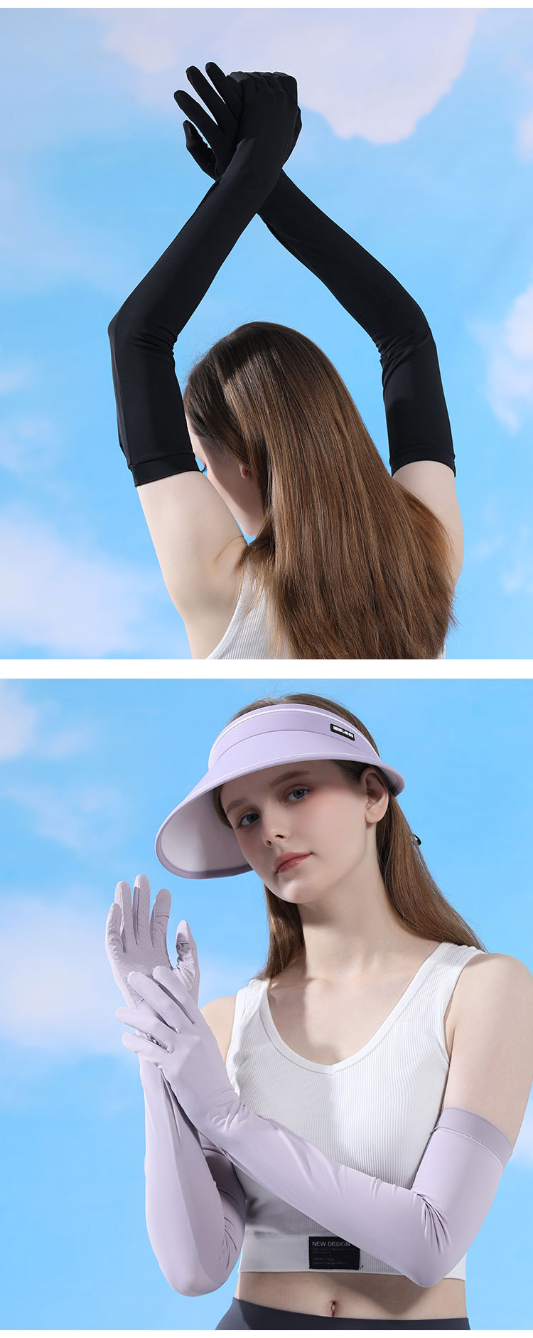 长款防晒手套夏季户外防滑护臂指套女士时尚五指分指防紫外线冰袖详情15