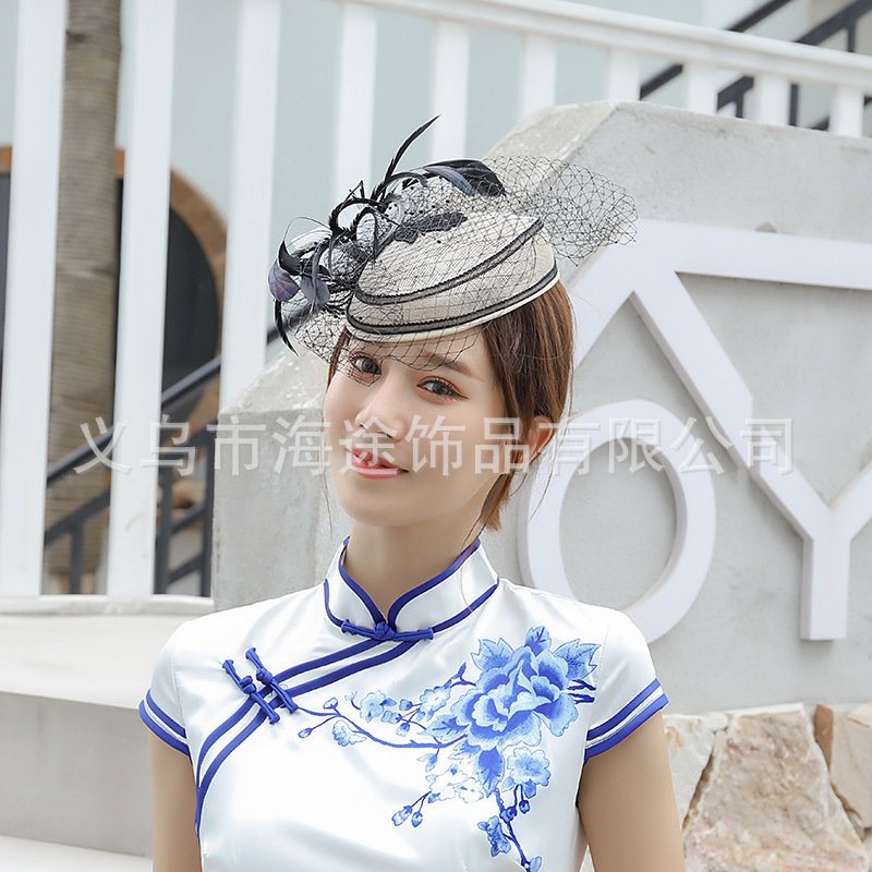 Imported linen, feather and mesh top hats for export, Amazon horse racing festival, banquet and dance party, festival paty top hats wholesale pic 1