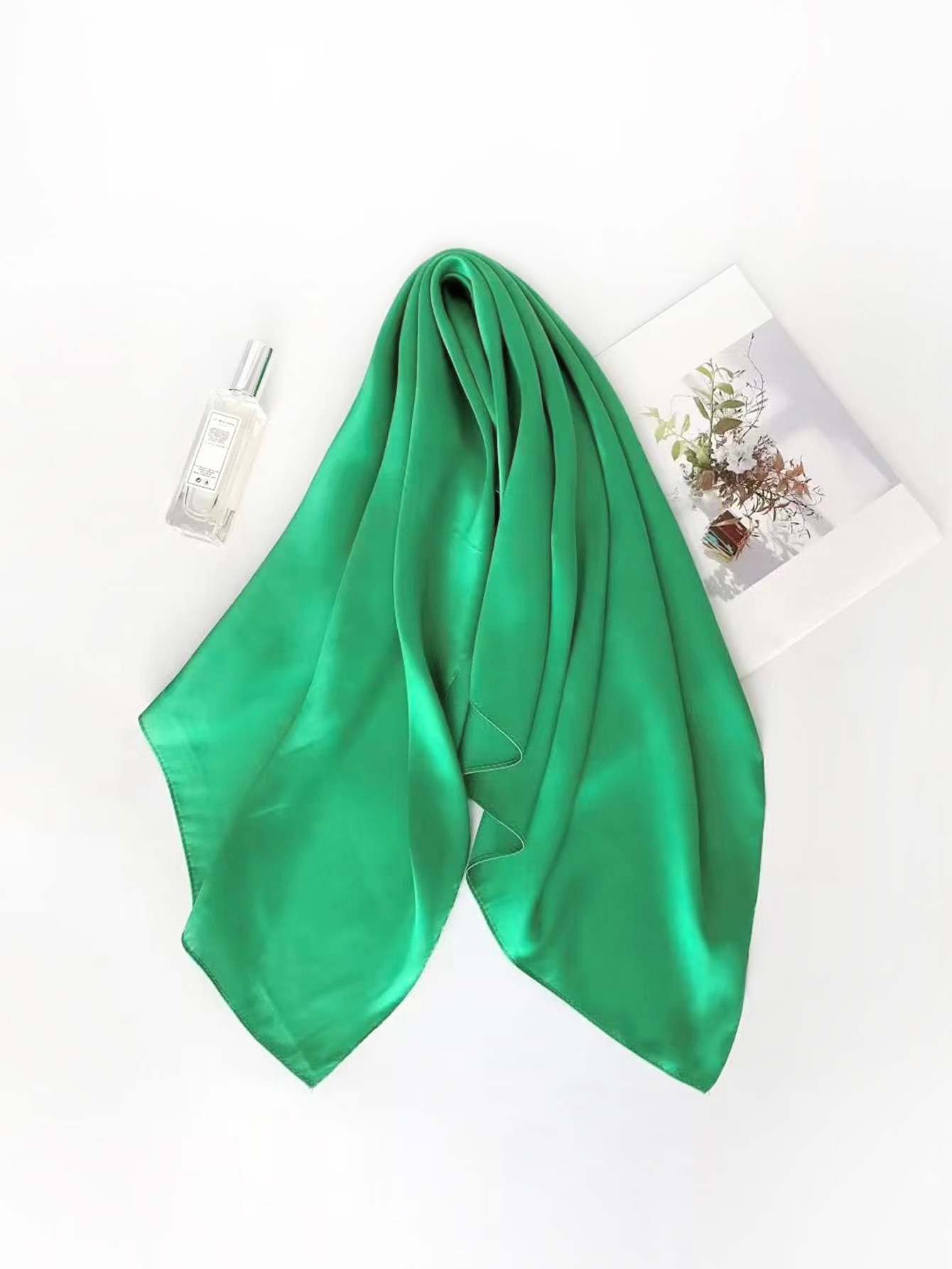 Cross-border exclusive new high-end nude-colored faux silk small square scarf, a versatile professional neckerchief for women in solid colors pic 13
