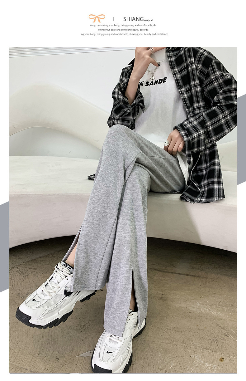 Black slit wide-leg pants for women, 2021 new style slimming casual pants, high-waisted loose straight leg with drape, versatile floor-length pants pic 17