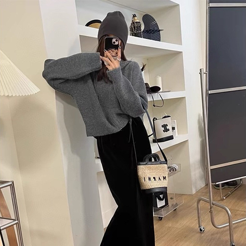 韩系设计感拉链连帽针织开衫女春秋新款宽松休闲短款慵懒毛衣外套详情26