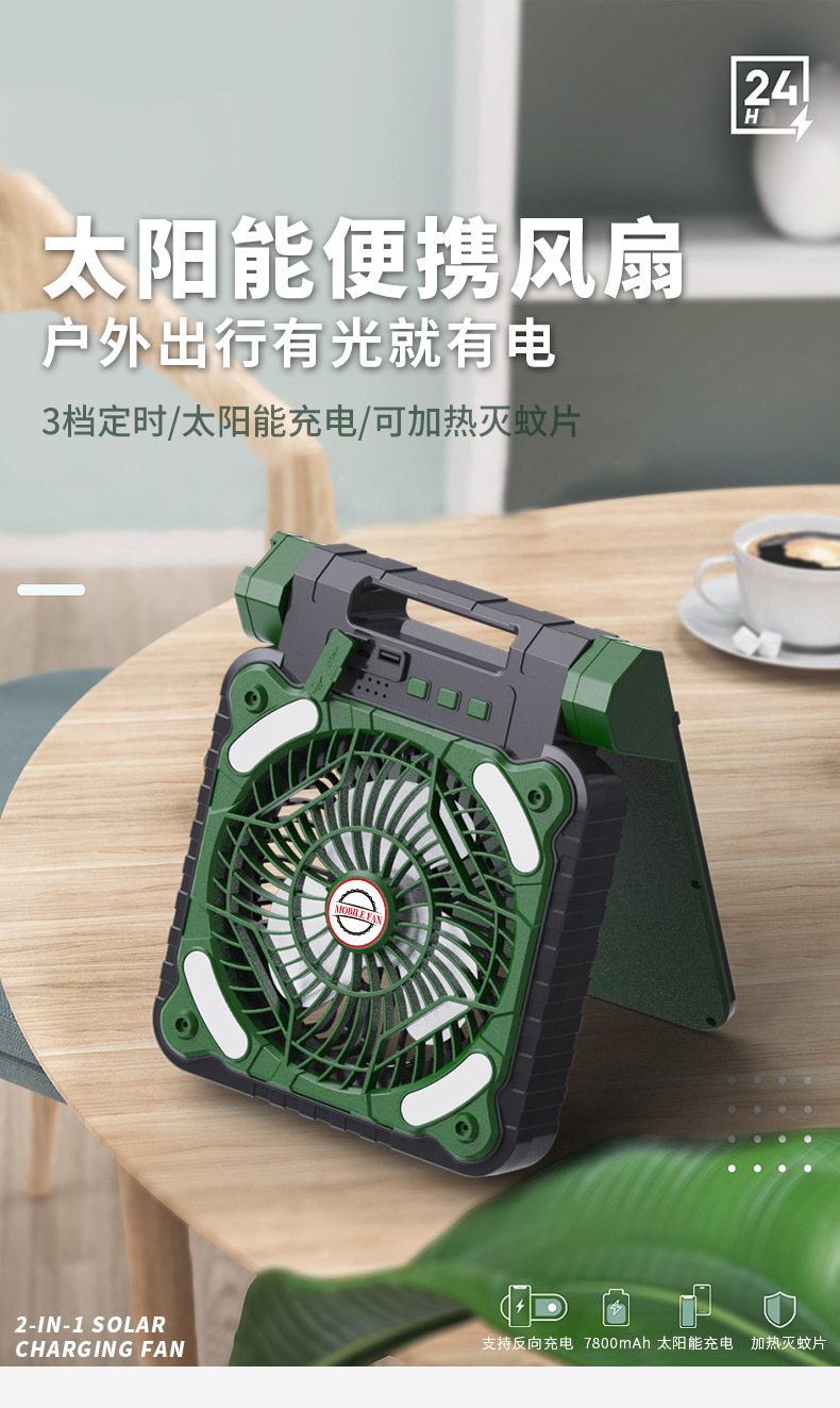睿燊 品牌跨境私模露营太阳能充电小风扇USB可折叠跑马灯户外桌面史迪仔款详情1