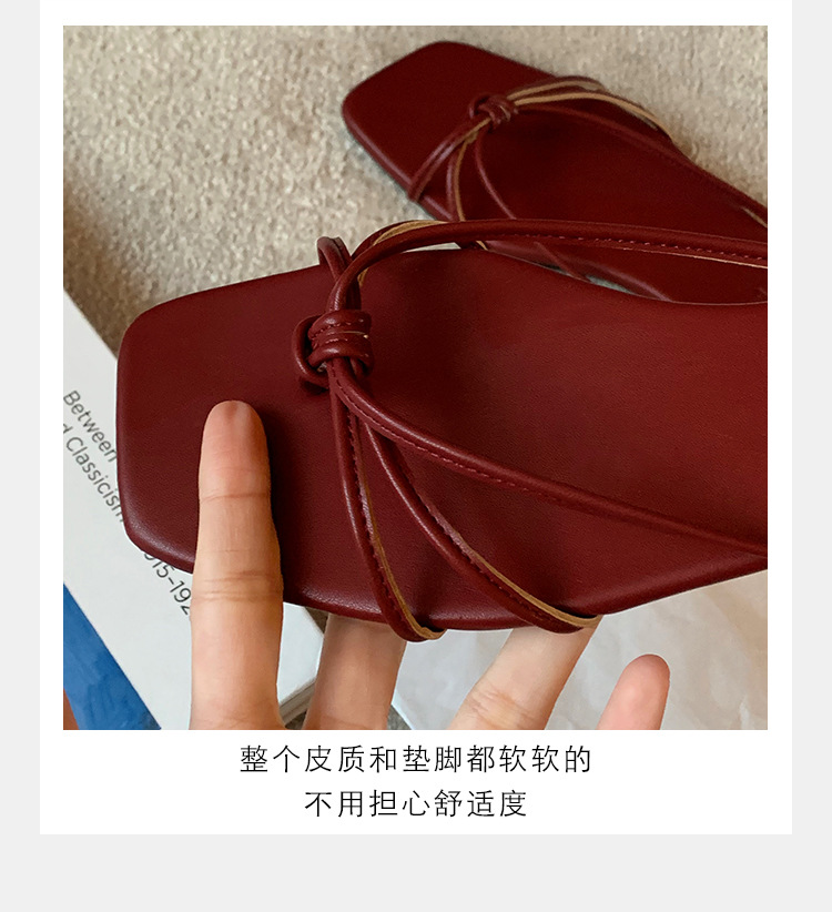 羊皮版葡萄妈同款法式方头高跟鞋细带粗跟平底拖鞋女夏季扭结凉拖详情12