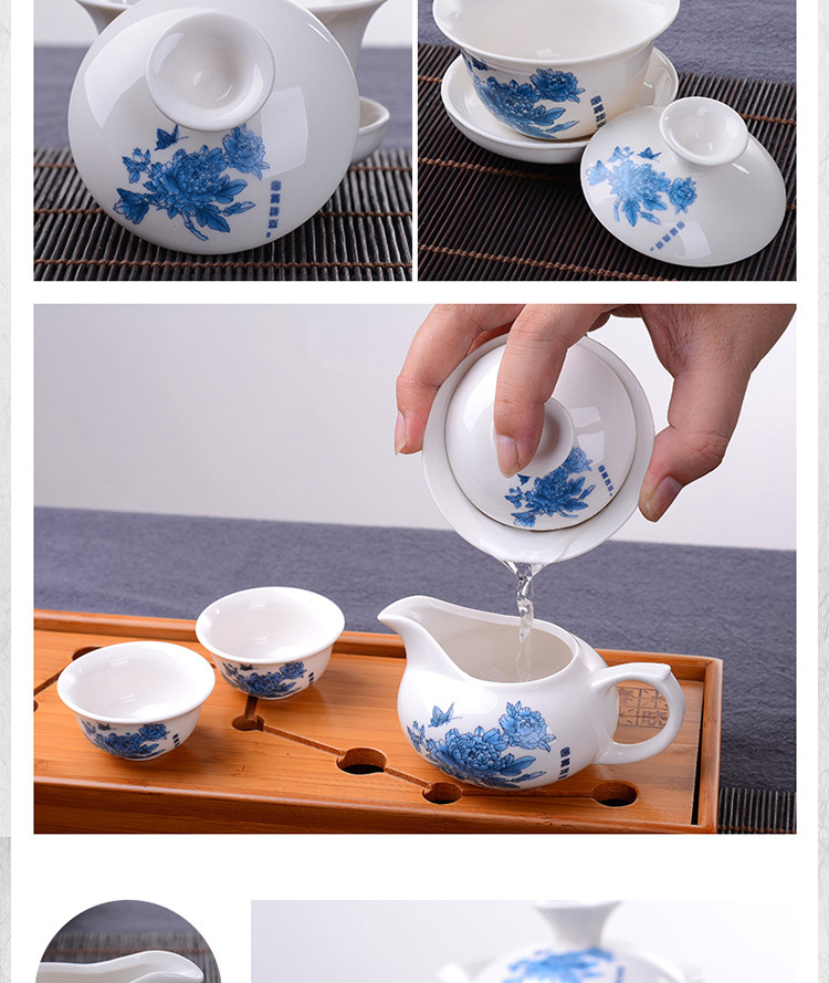 Blue and white ceramic Gongfu tea set gift manufacturer, complete set wholesale of white porcelain tea sets, LOGO customization, gift box packaging available pic 8