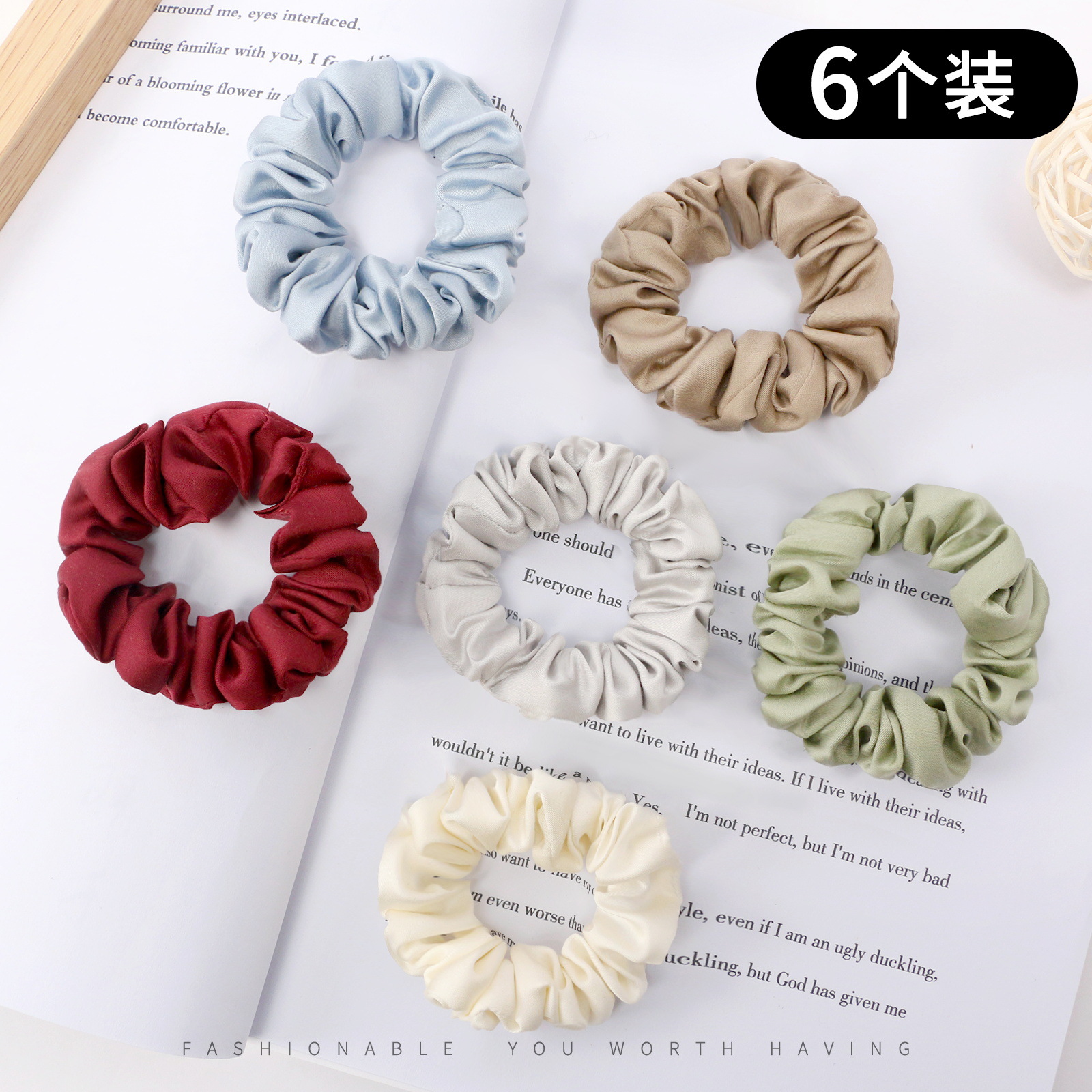 Satin French large intestine hair band, solid color hair band, hair tie, versatile hair accessory for ladies, can be tied into a ponytail large intestine hair band pic 1