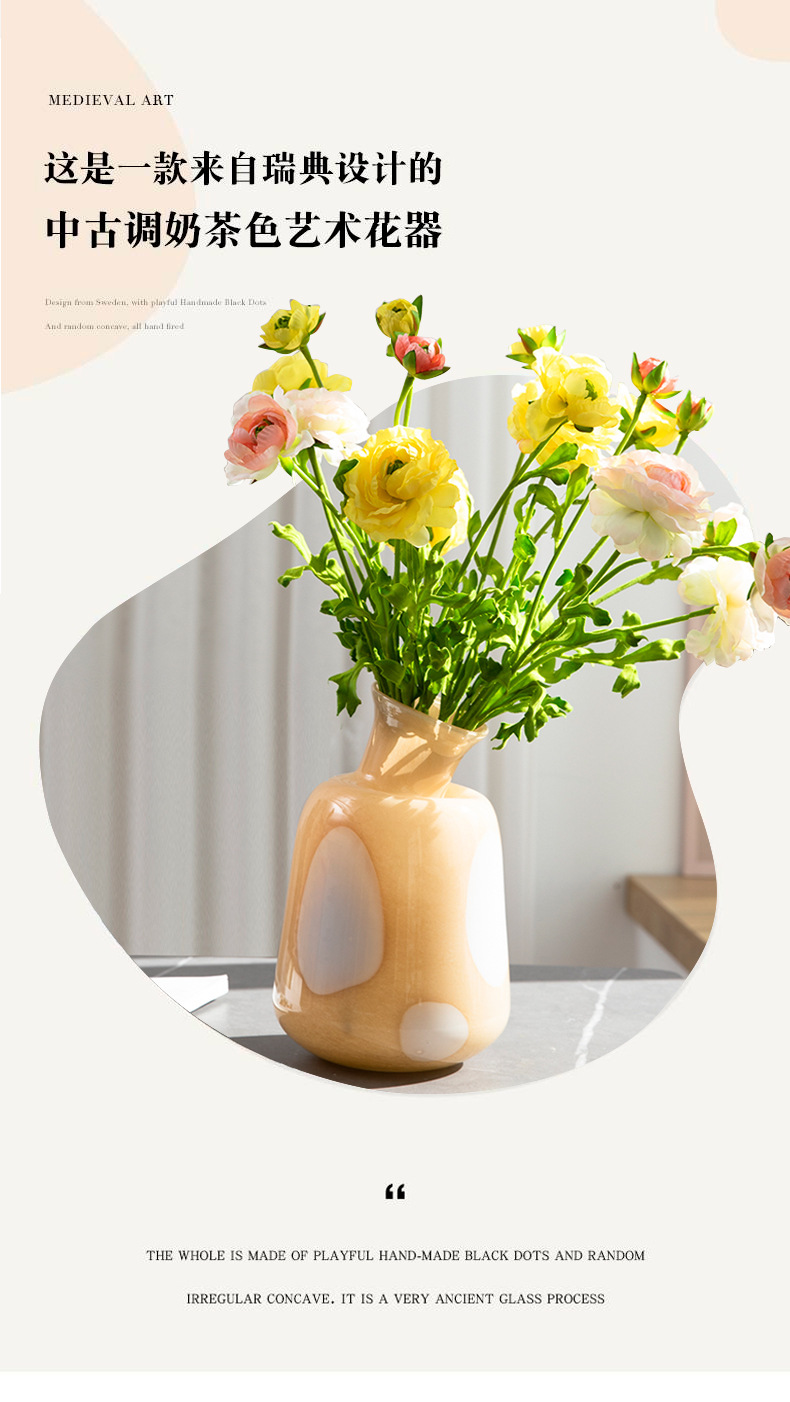 Ins-style creative milk jade slanted glass hydroponic colored bottle, home soft decoration vase, living room dining table flower arrangement pic 3