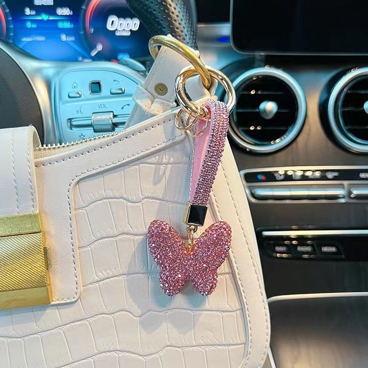 陶泥满钻蝴蝶钥匙扣镶钻圆环汽车钥匙链 女款时尚包包挂件镶钻详情5