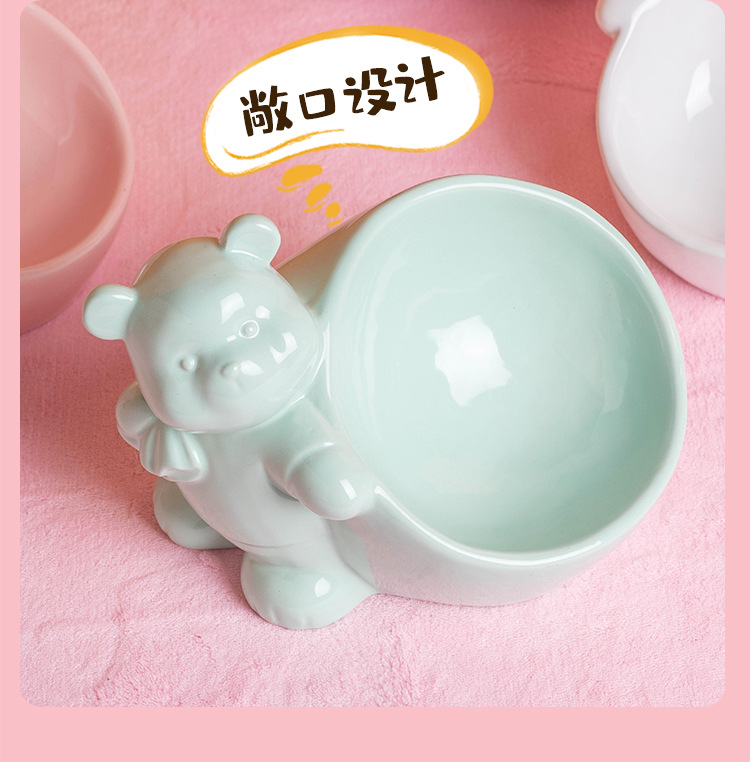 Large-diameter beveled ceramic cat bowls, high-legged cone cat food bowls, cartoon animal dog bowls, wholesale pet supplies, suction cups, pet-specific, exquisite, practical and easy to clean pic 11