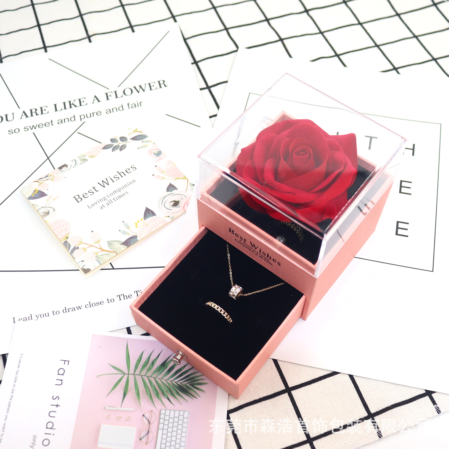 Transparent acrylic rose jewelry box, ring necklace box, jewelry and accessory box, storage gift box pic 7