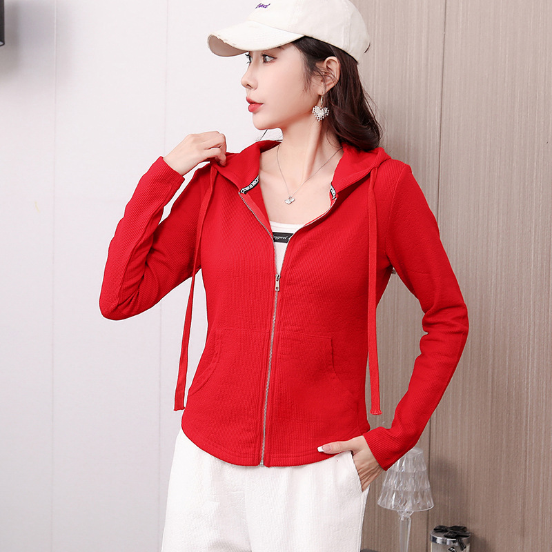 Early spring pure cotton fashionable casual set for women, loose, sporty and slimming straight-leg high-waisted wide-leg pants, zipper hooded jacket pic 84