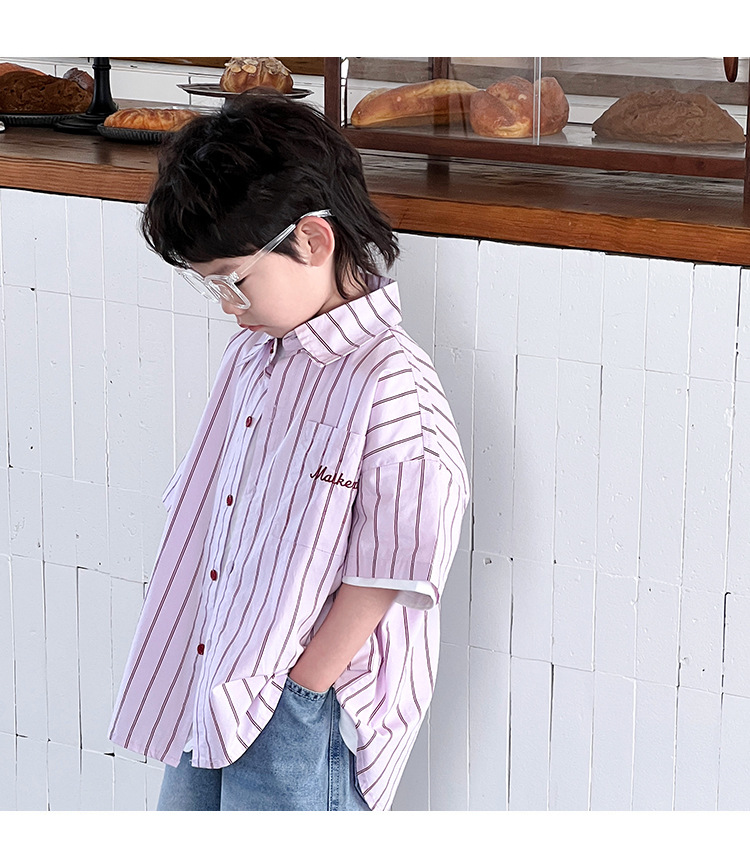 童装夏装男童条纹衬衫儿童短袖衬衣夏款2024夏季新款休闲上衣批发详情12