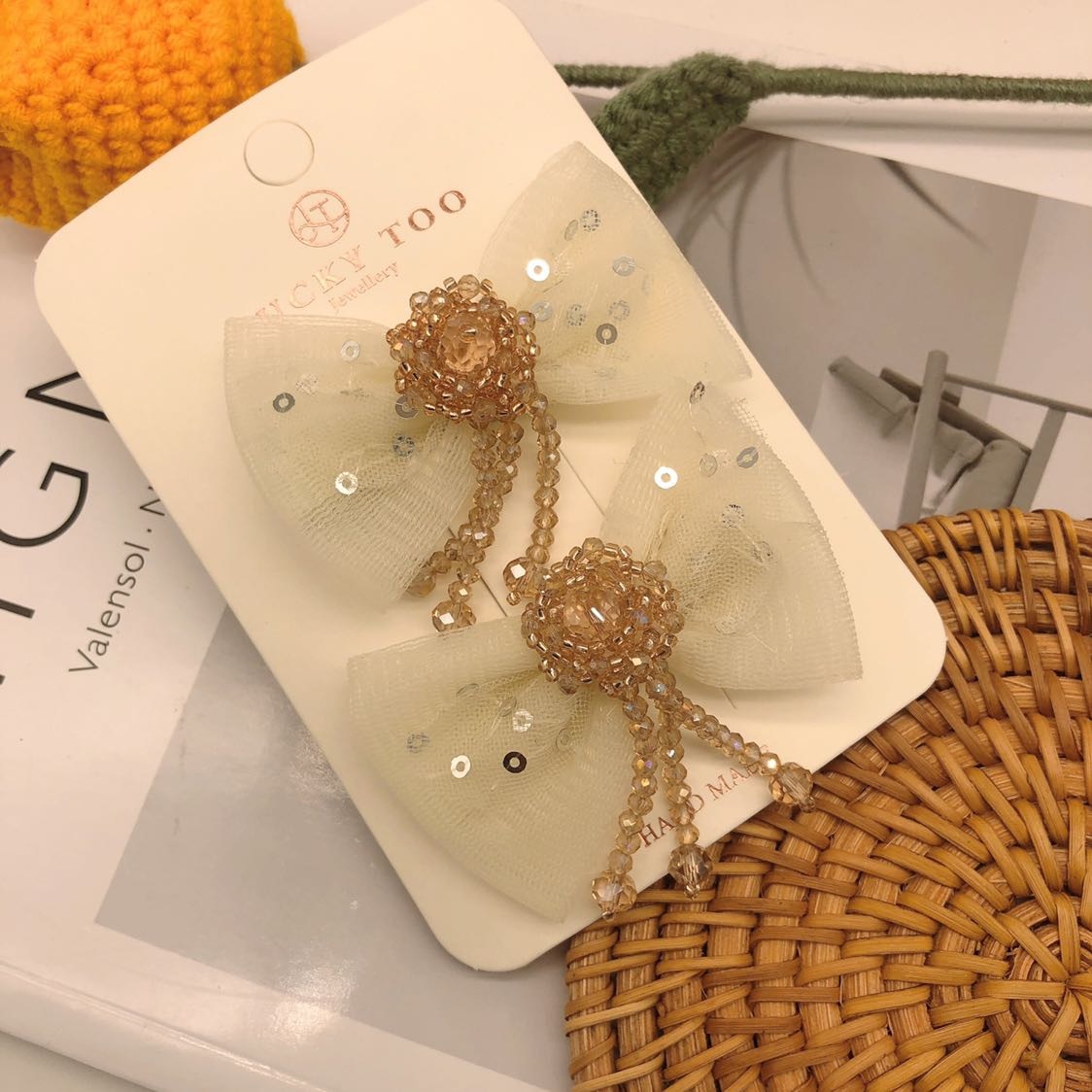 发夹LT10527韩版水晶串珠流苏波点领结莎莎儿童发饰发夹详情2