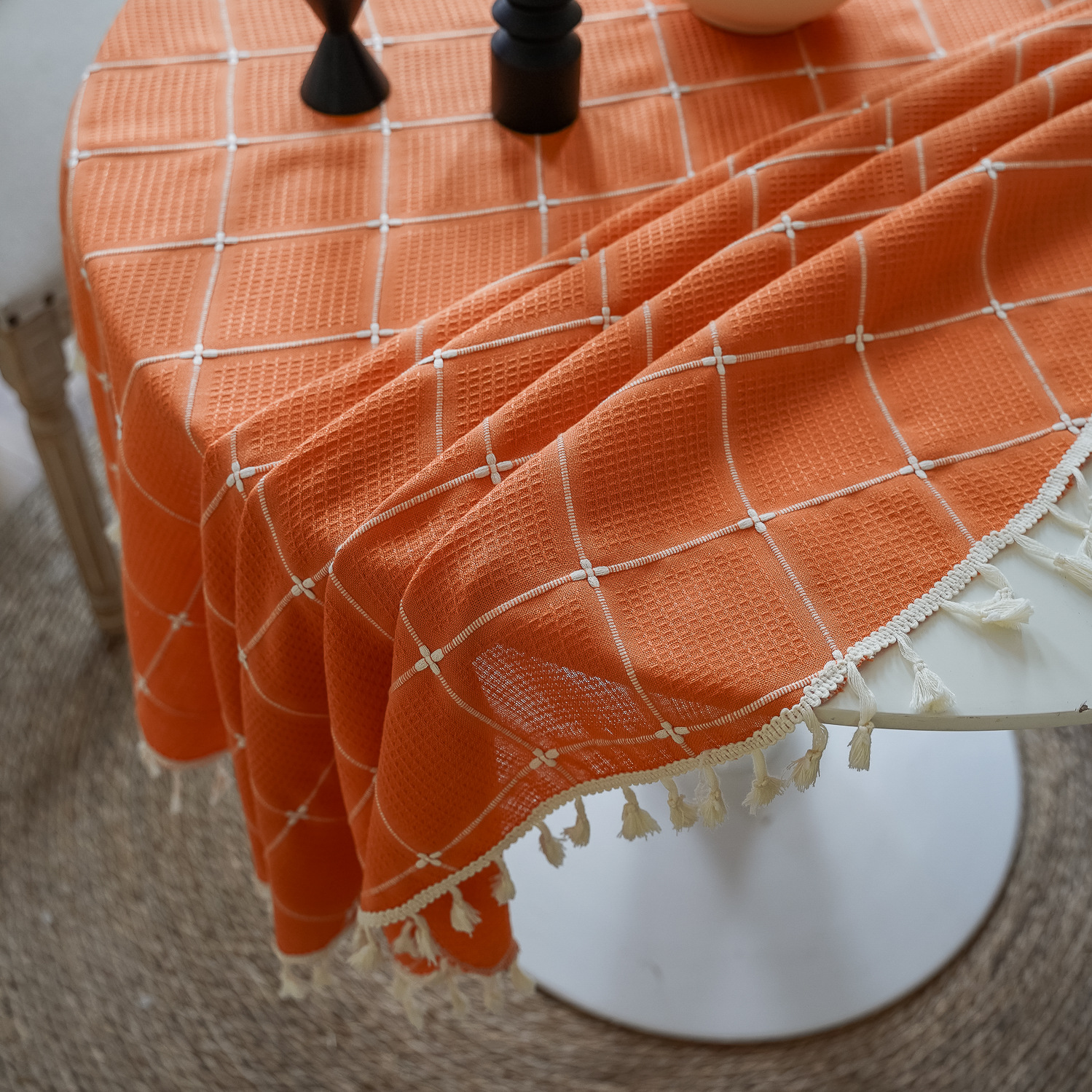 Cross-border TEMU Xiyin round table cloth, Japanese cream white tassel tablecloth, table cloth, cover cloth, Amazon factory wholesale pic 26