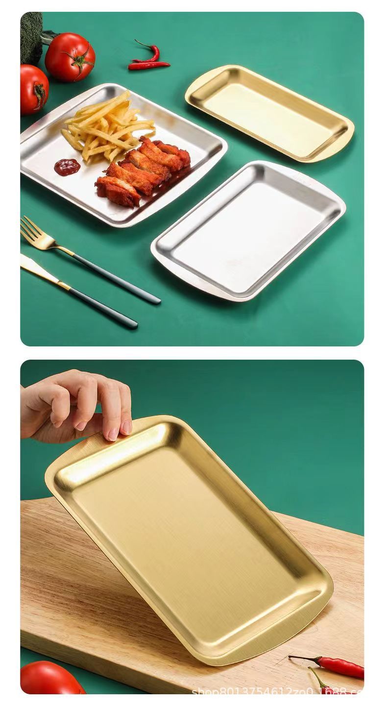 304 stainless steel square plate, household rectangular plate, hotel restaurant golden snack and pastry plate, barbecue and roast meat plate pic 4
