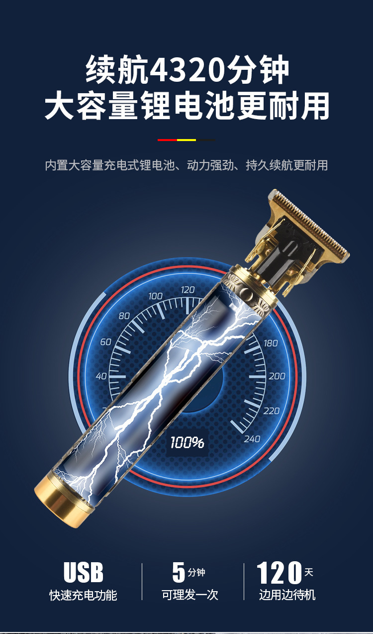 网红复古油头电推剪T型0刀头剃白理发器发廊刻痕推白电推剪剃光头详情6