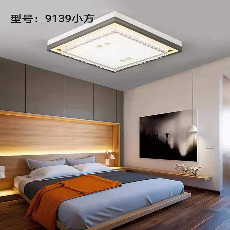 Lámpara de sala de estar luz moderna cristal de lujo led lámpara de techo hogar rectángulo de hierro con control remoto con luminiscencia lateral al por mayor pic 3