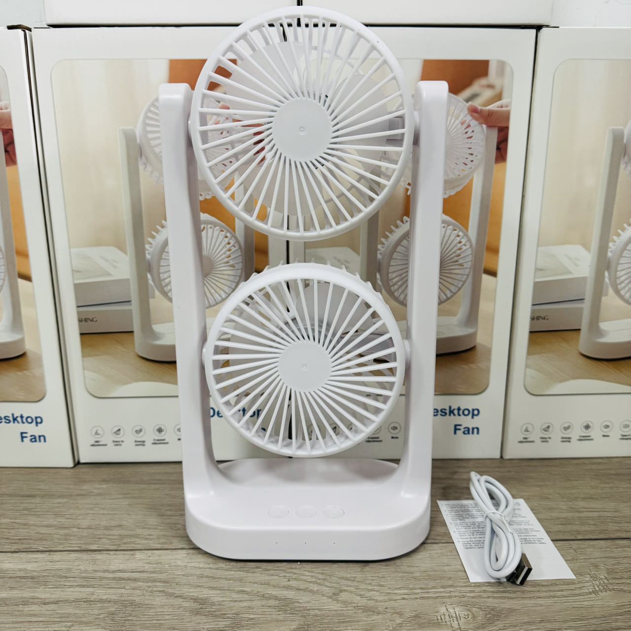 24跨境外贸新款双头电风扇USB桌面户外风扇大风力空气扇双层电扇详情9