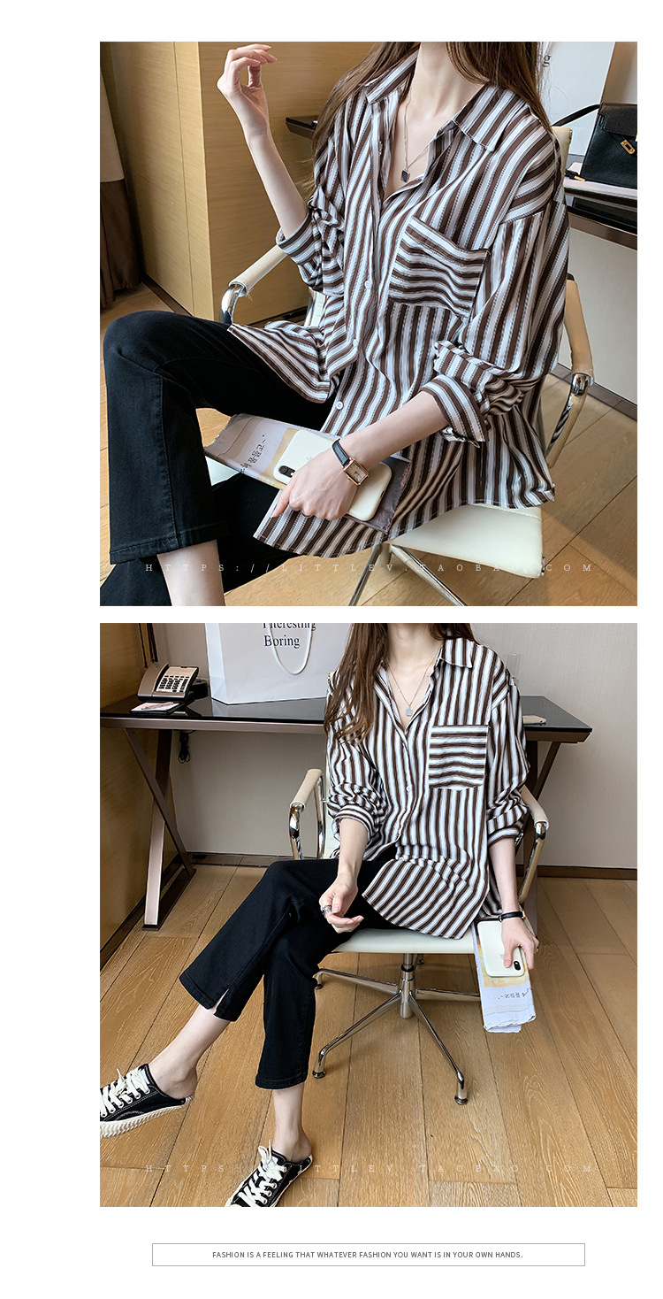 A new design of a trendy striped shirt for women, a loose Hong Kong-style shirt as a base layer pic 18