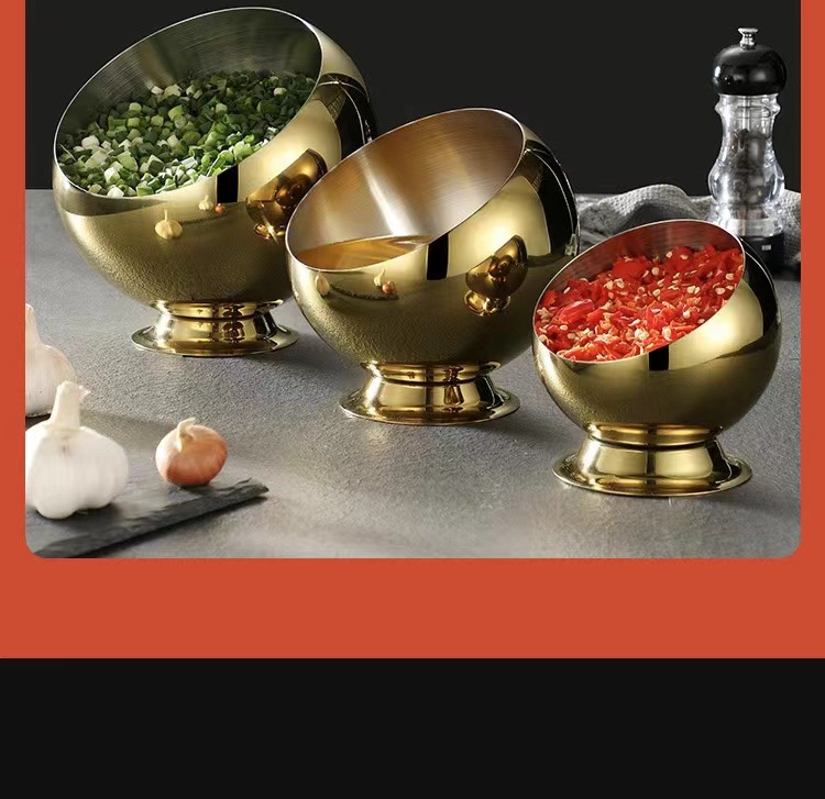 商用不锈钢斜口碗带盖球形火锅自助餐调料碗KTV果皮碗小料碗生菜详情9