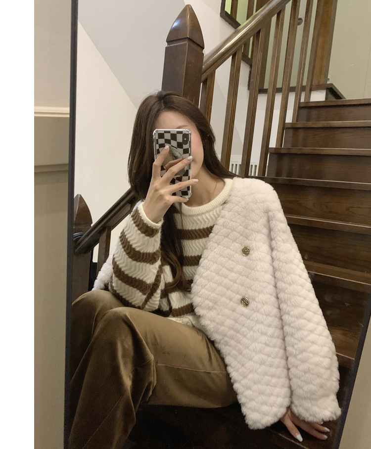冬季新年羊羔毛皮草短款女网红羊剪绒布加迪全羊毛年轻短外套详情73