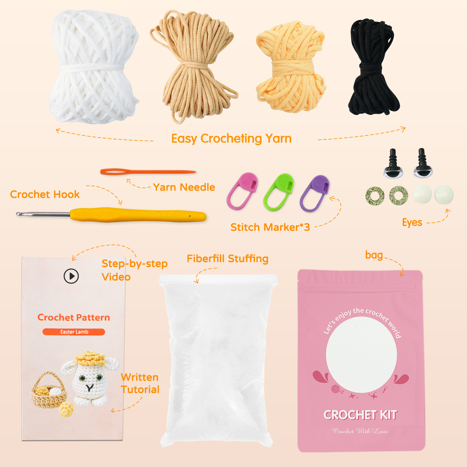 Amazon Crochet material kit English instruction manual DIY Knitting Yarn Ball Rabbit Crochet doll pic 20