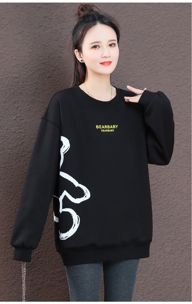 设计感印花圆领卫衣女秋冬加绒加厚时尚宽松上衣2023新款长袖外套详情8