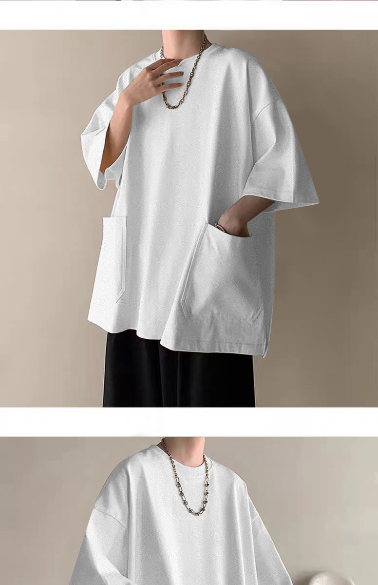 Large pocket T-shirt for men, short sleeve, summer clothing, trendy brand, fashionable and versatile, design sense, niche, heavyweight three-quarter sleeve pic 4