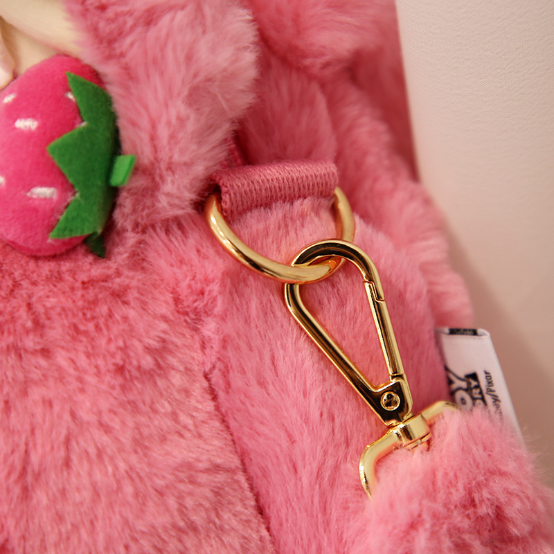 2022 nuevo strawberry bear toy story strawberry bear pack frambuesa ojos abiertos risa peluche crossbody bolso de mano doble uso pic 8