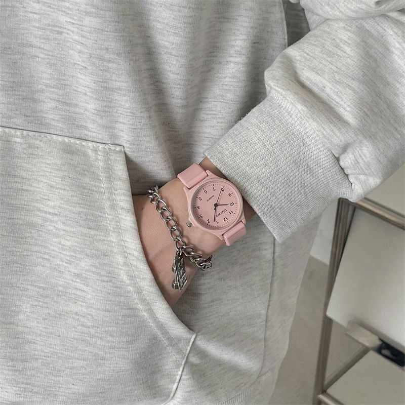 考试专用手表女高中学生指针式上课看时间青春校园验控显白奶茶色详情10