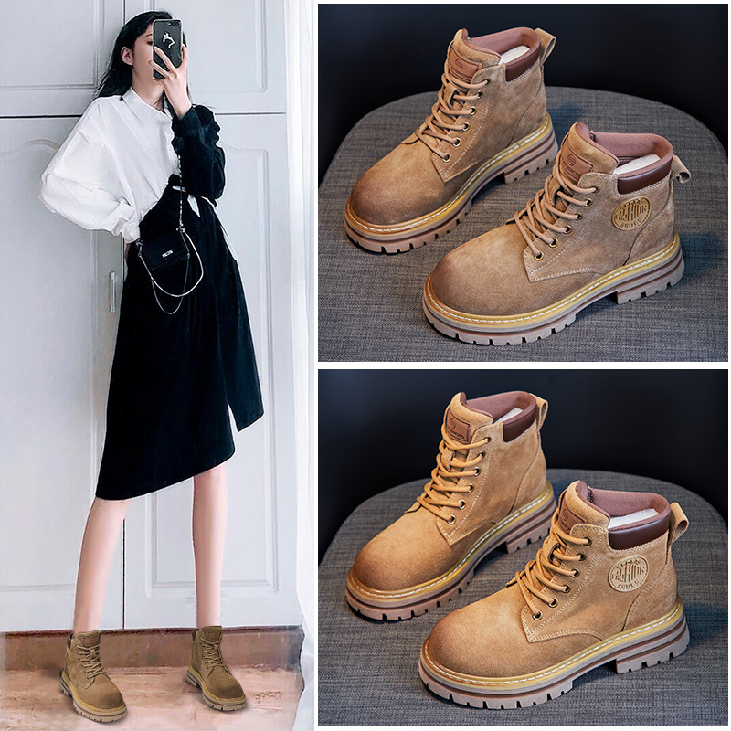 欧洲站马丁靴女2023秋季新款软皮软底复古女短靴牛反绒磨砂工装靴详情4