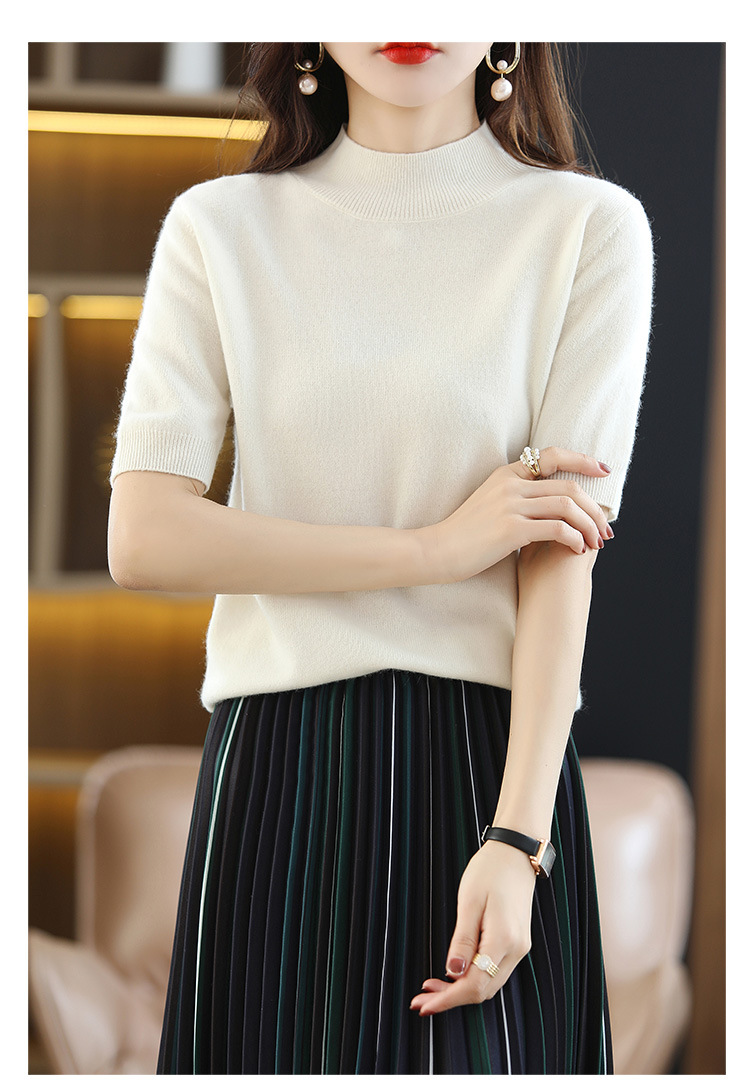 2024新款春秋半高领五分袖羊毛打底衫女中袖修身毛衣女西装伴侣内详情48