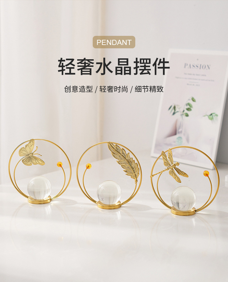 European-style home furnishings, TV cabinet, creative decorative items, light luxury tabletop for the living room entrance, ironwork crystal ball ornaments pic 12