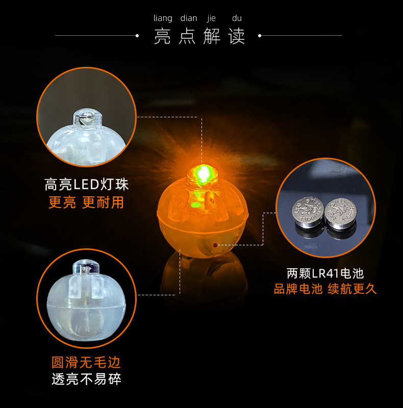 LED发光小圆球灯七彩闪光汽球灯手工玩具灯芯蛋糕填充物装饰配件详情7