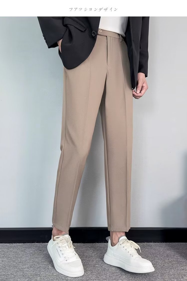 小西裤男坠感修身直筒休闲裤男生婚庆商务秋季高档男装白色九分裤详情28