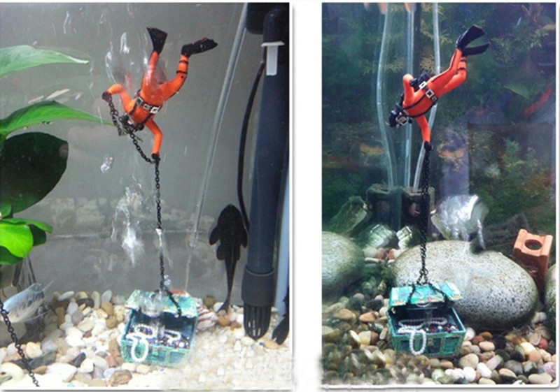 Fish tank pneumatic decoration treasure hunt Frogman aquarium pneumatic decorative landscape display diver treasure chest pic 29