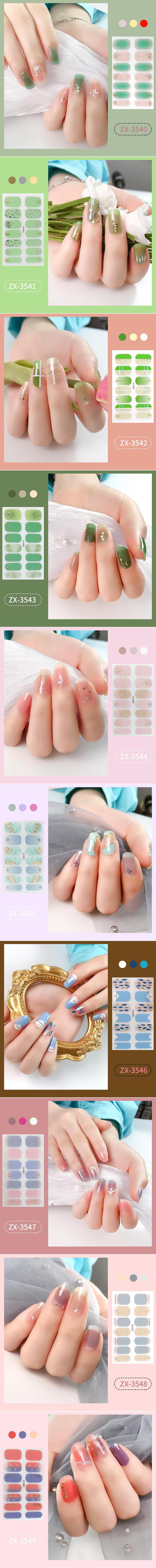 Zhengxiang Nail Stickers Summer New 14-piece 3D gold-embossed nail stickers, Queen style Korean nail stickers with colorful diamonds, full stickers pic 1