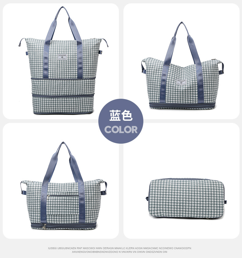 潮流时尚千鸟格花纹手提旅行包大容量运动收纳健身包可折叠背包详情20